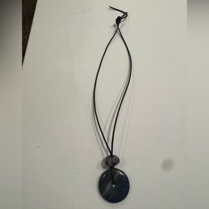 Black Cord Necklace with Dark Blue Pendant